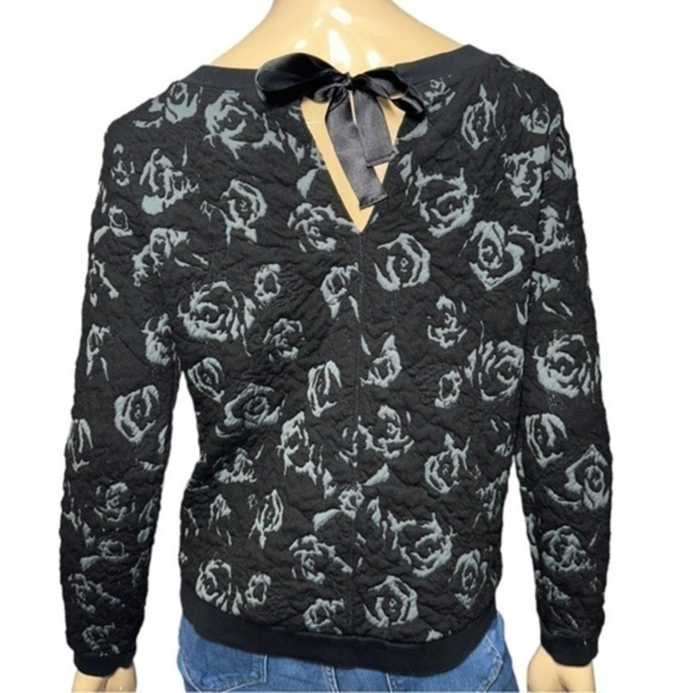 Hinge Nordstrom Women’s Size S Black Gray Rose Jacquard Bow Back Sweatshirt